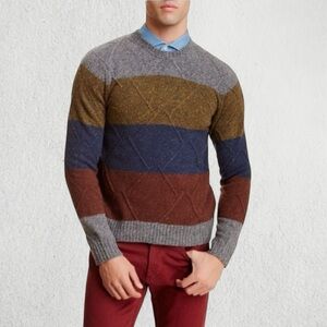 CULLEN men’s gray multicolored stripe lambs wool crewneck sweater size large EUC